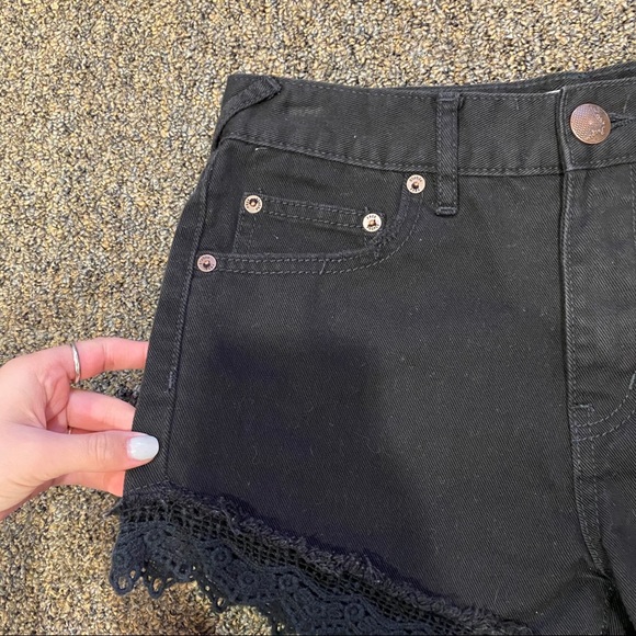 Free People Black Lacey Denim Cutoff Shorts - Picture 4 of 9